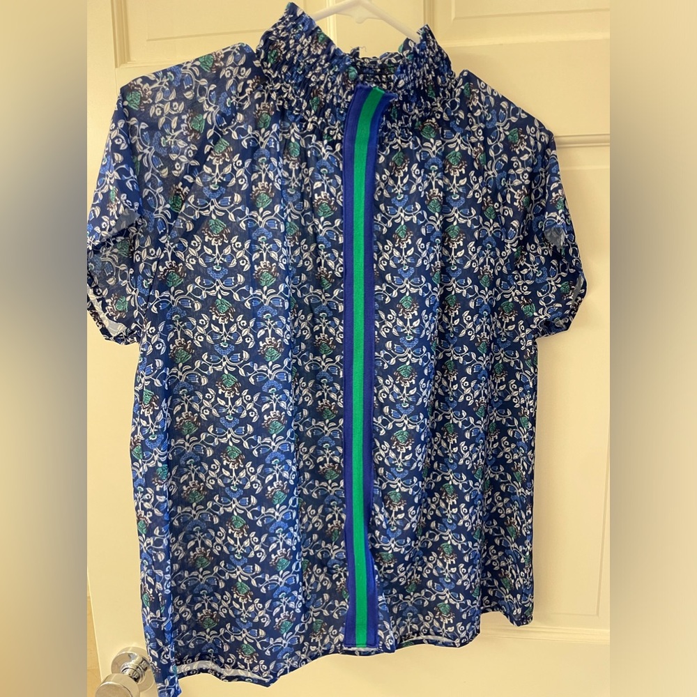 Cezele Short Sleeve Floral Stripe Blouse M